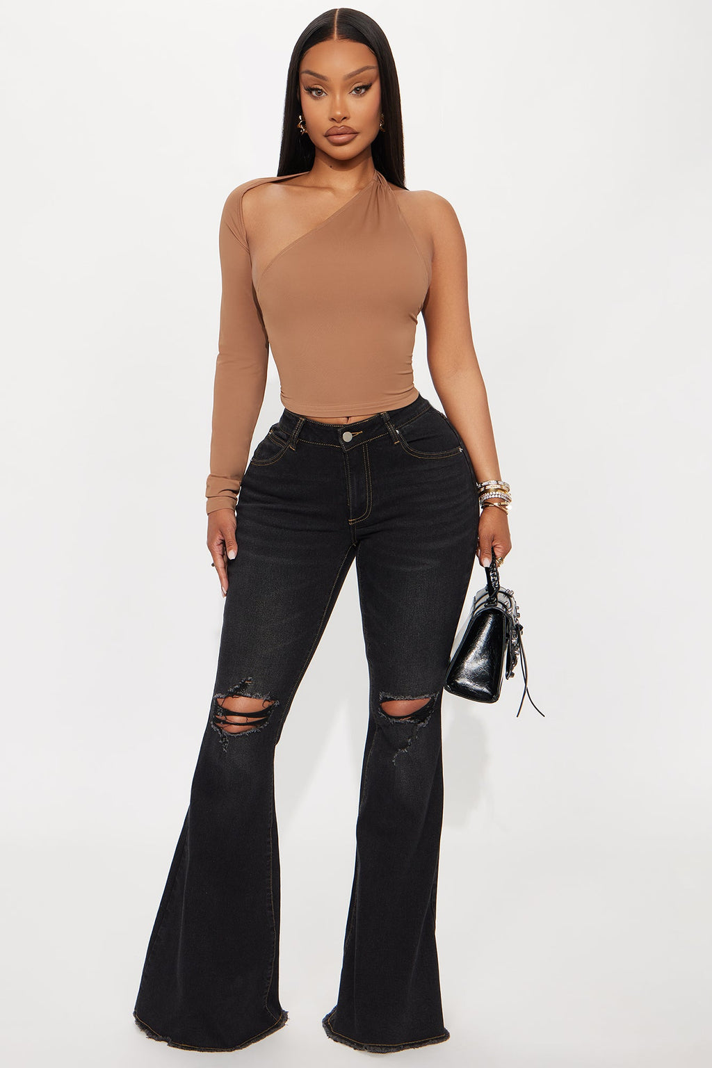 Vision Quest Bell Bottom Jeans - Black Wash