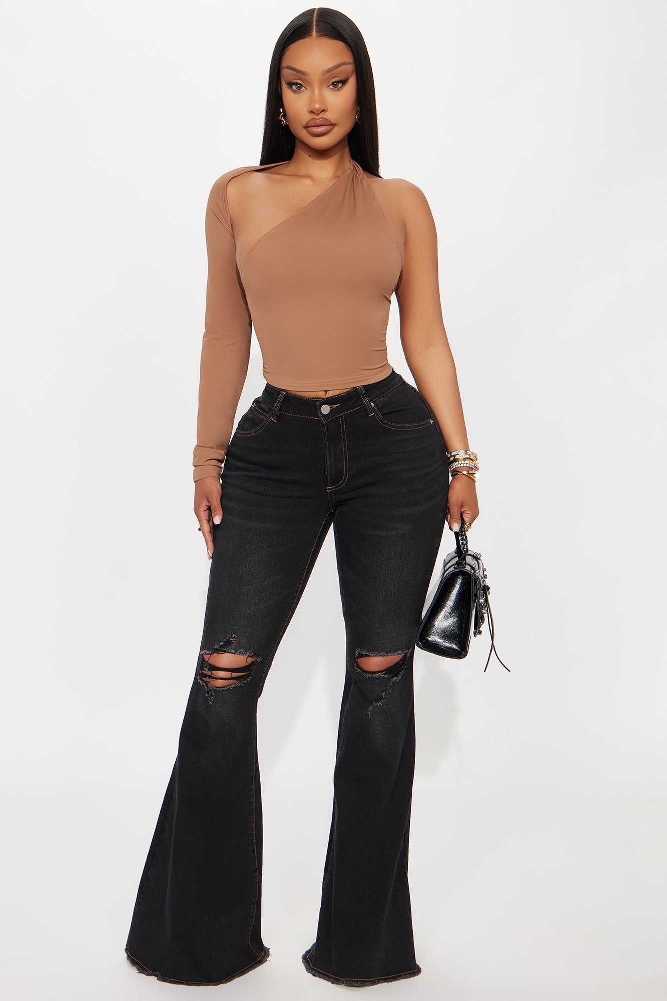 Vision Quest Bell Bottom Jeans - Black Wash