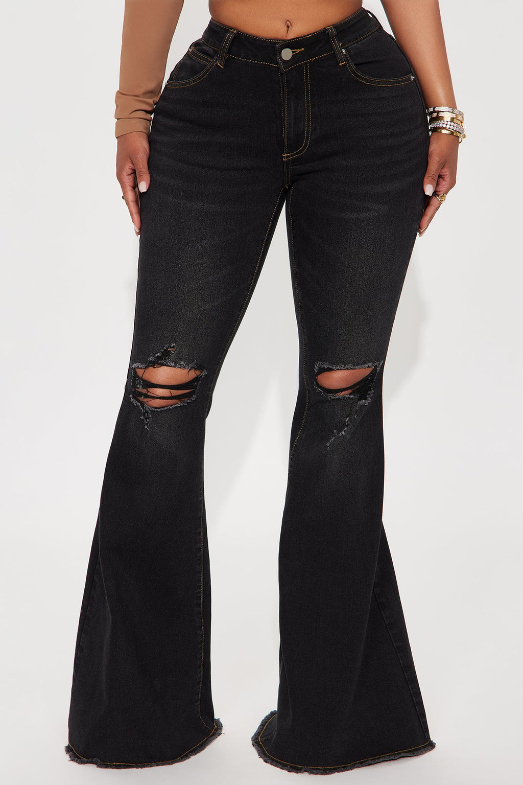 Vision Quest Bell Bottom Jeans - Black Wash