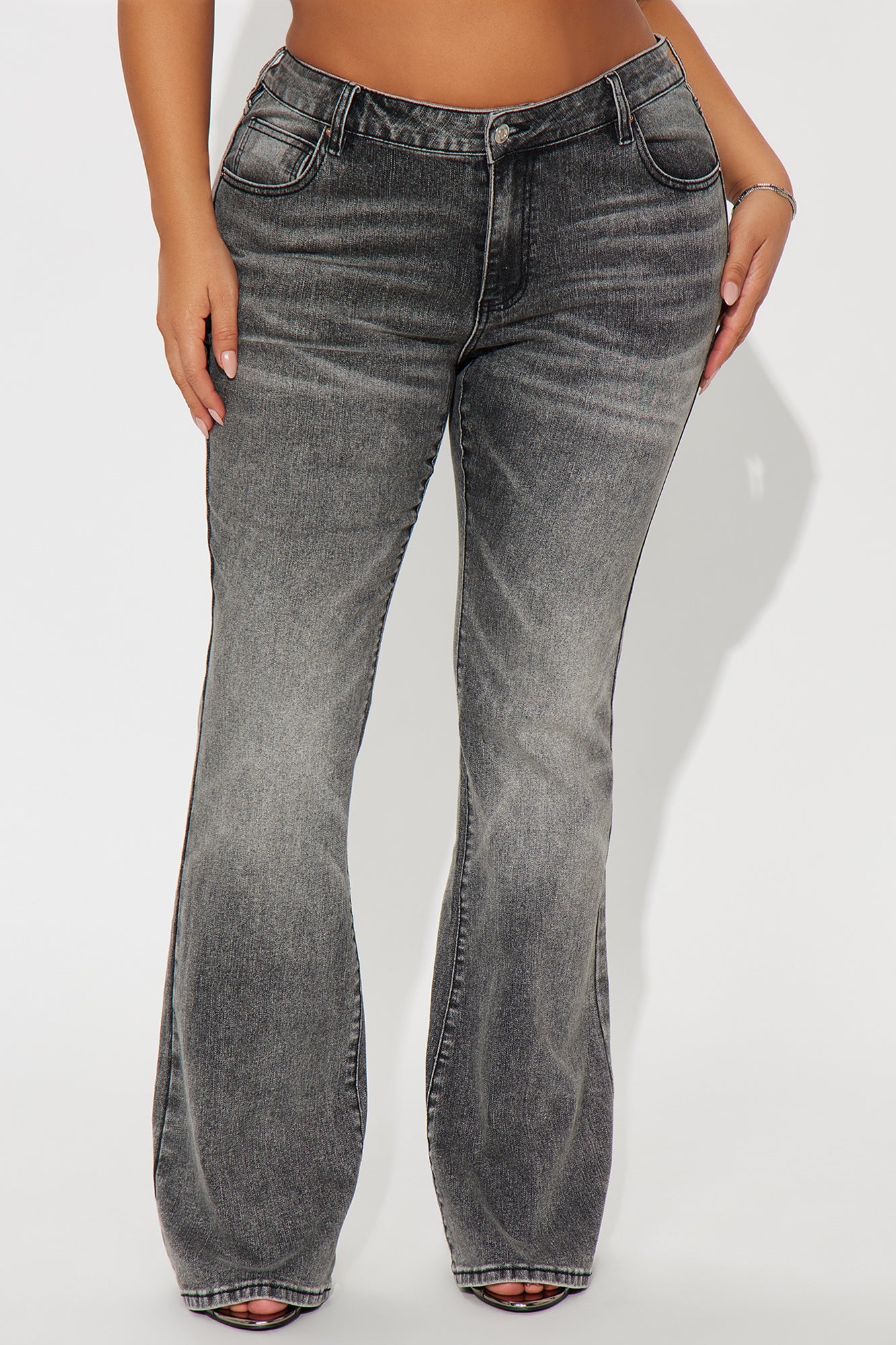 Forever Stretch Low Rise Flare Jeans - Grey