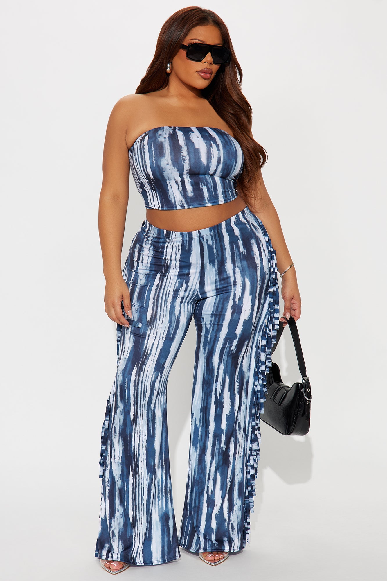 Off The Fringe Strapless Pant Set - Blue/combo