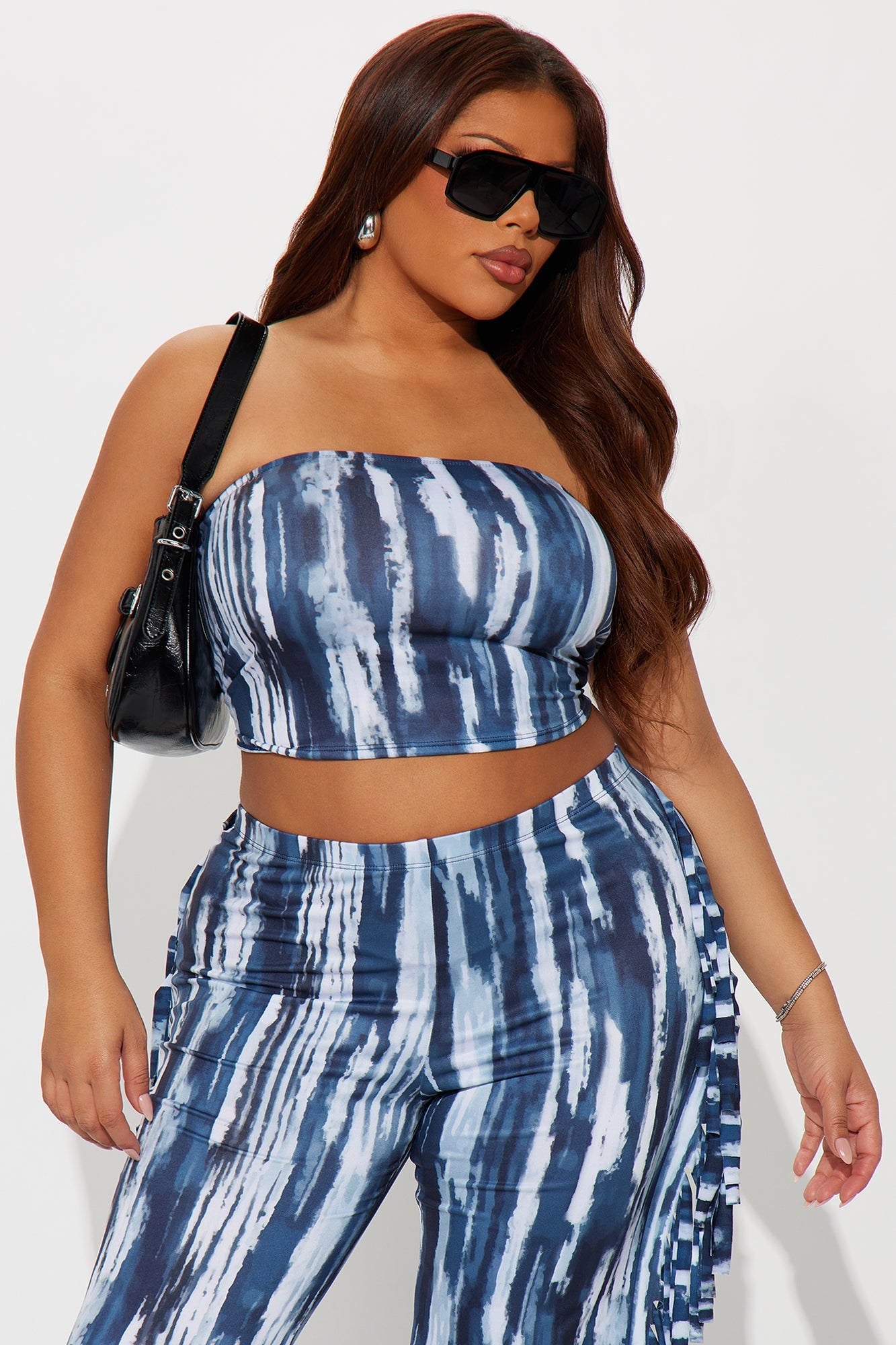 Off The Fringe Strapless Pant Set - Blue/combo