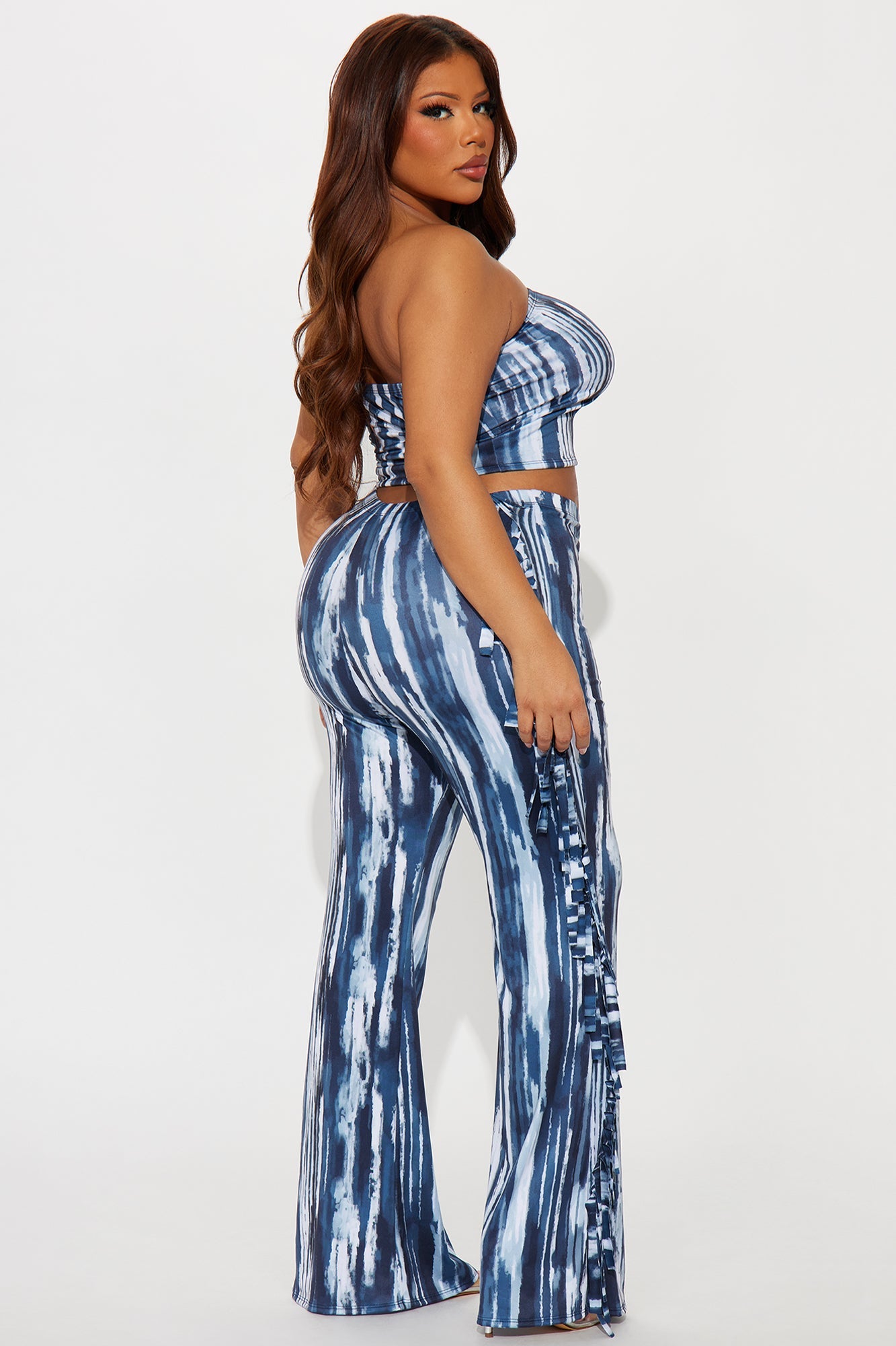 Off The Fringe Strapless Pant Set - Blue/combo