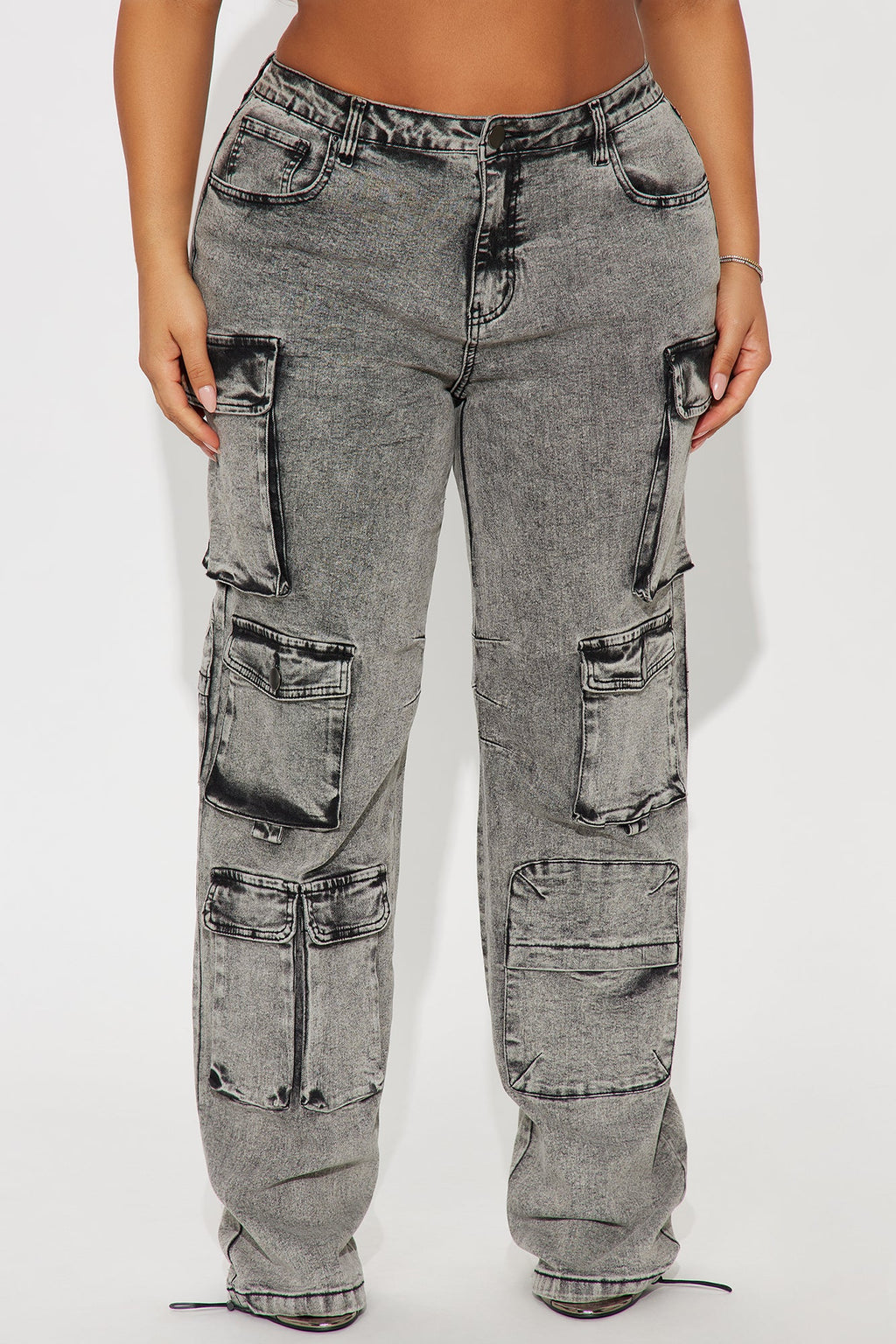Tall Fairfax High Rise Stretch Cargo Jean - Acid Wash Grey