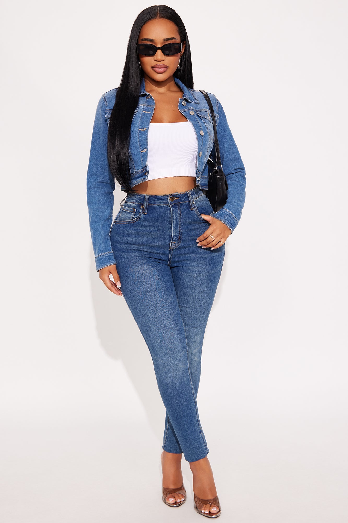 Camila Cropped Denim Trucker Jacket - Medium Wash