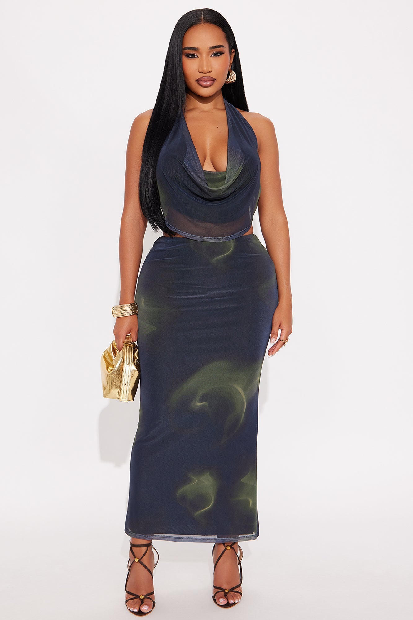 Selene Mesh Skirt Set - Black/Green