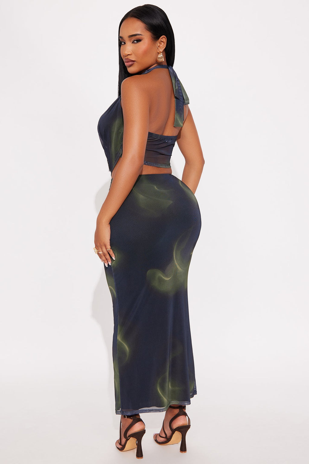 Selene Mesh Skirt Set - Black/Green