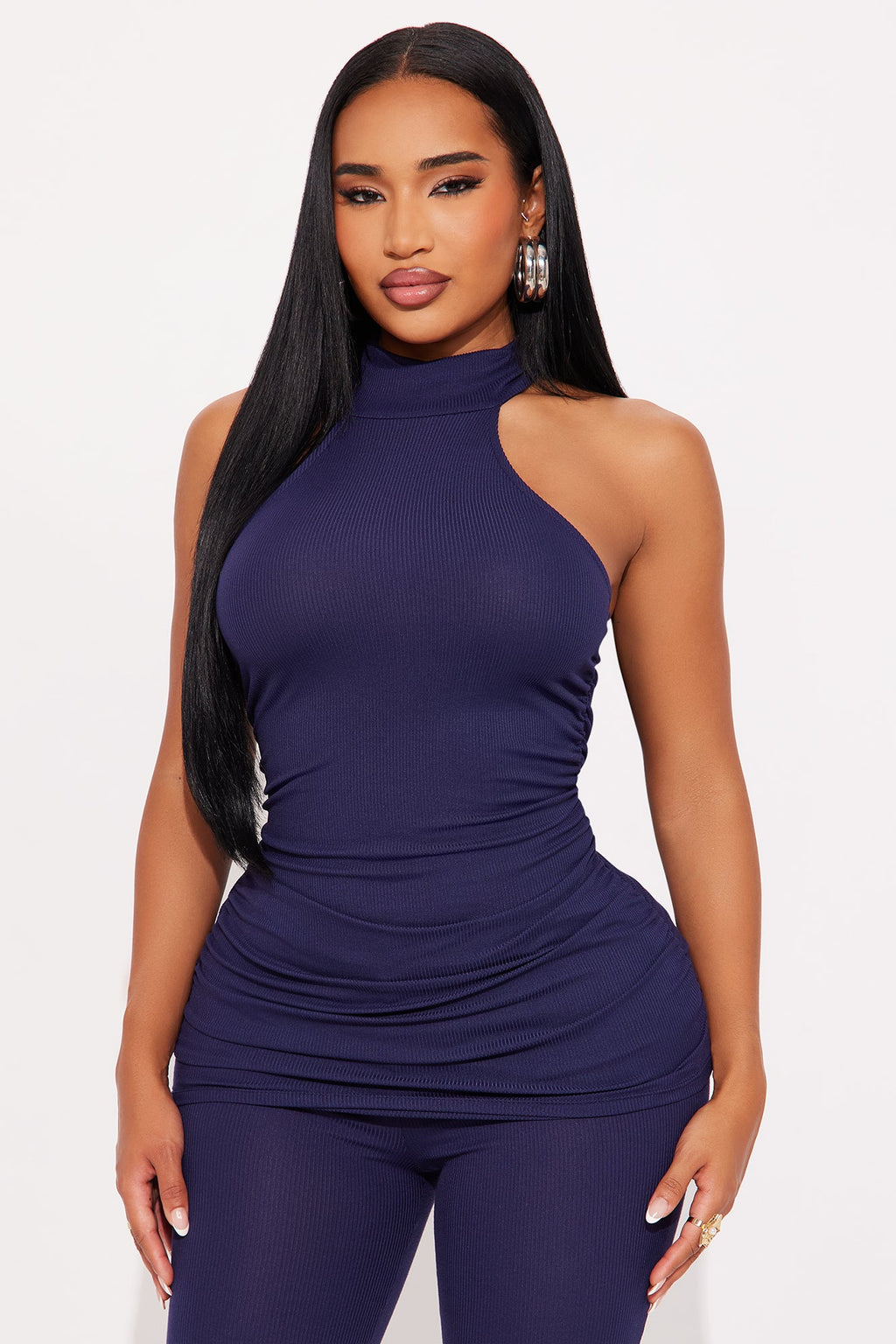 Sarina Ribbed Sleeveless Pant Set - Navy