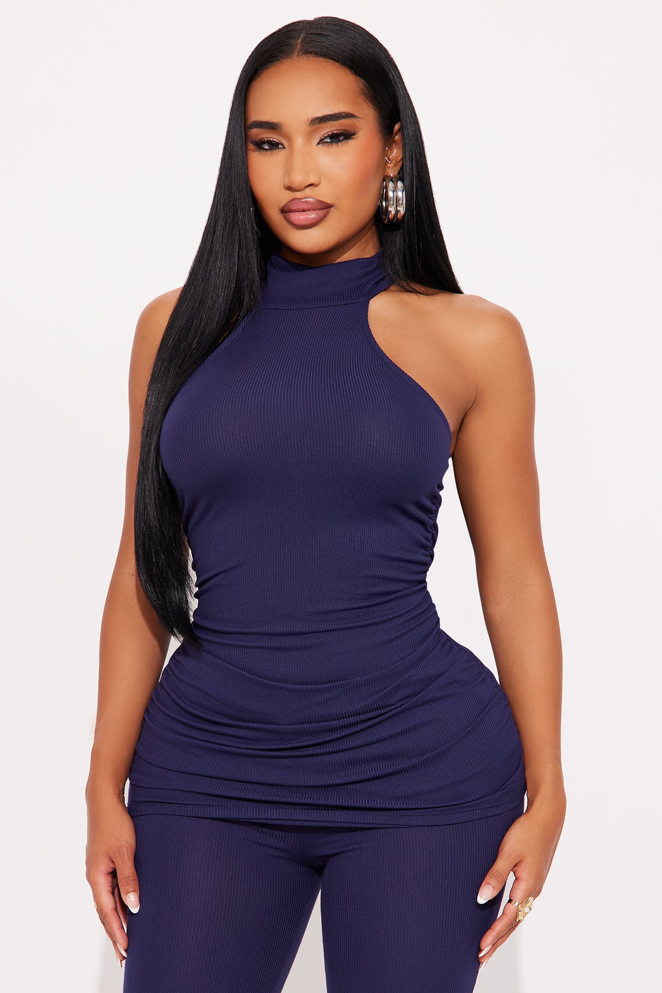 Sarina Ribbed Sleeveless Pant Set - Navy