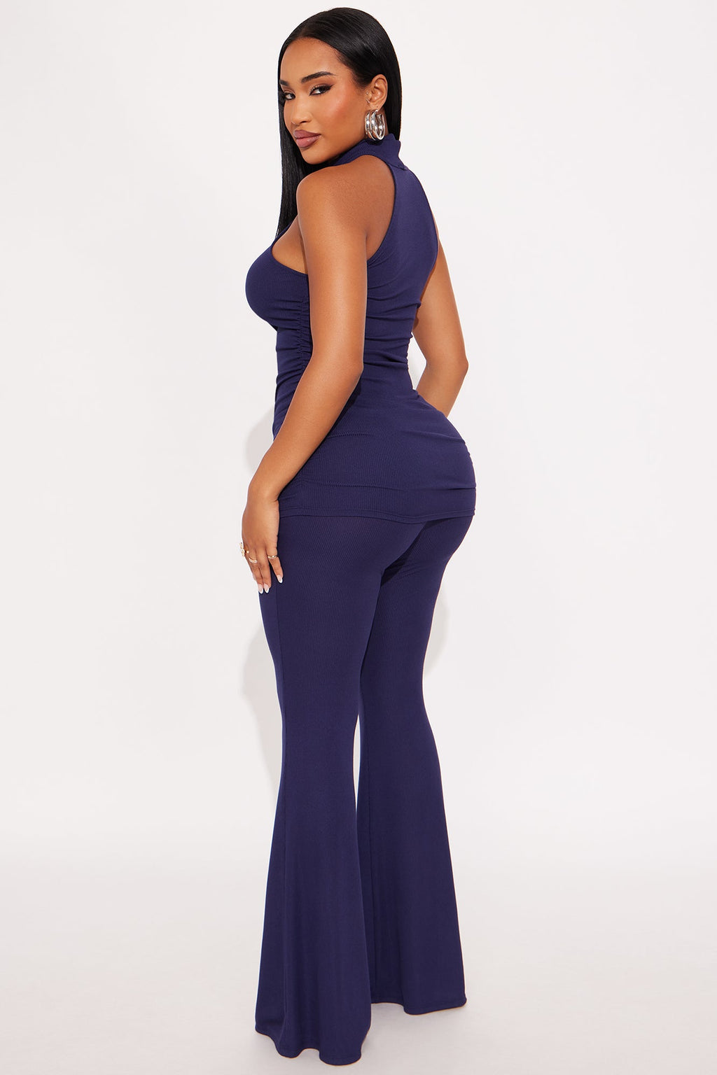 Sarina Ribbed Sleeveless Pant Set - Navy