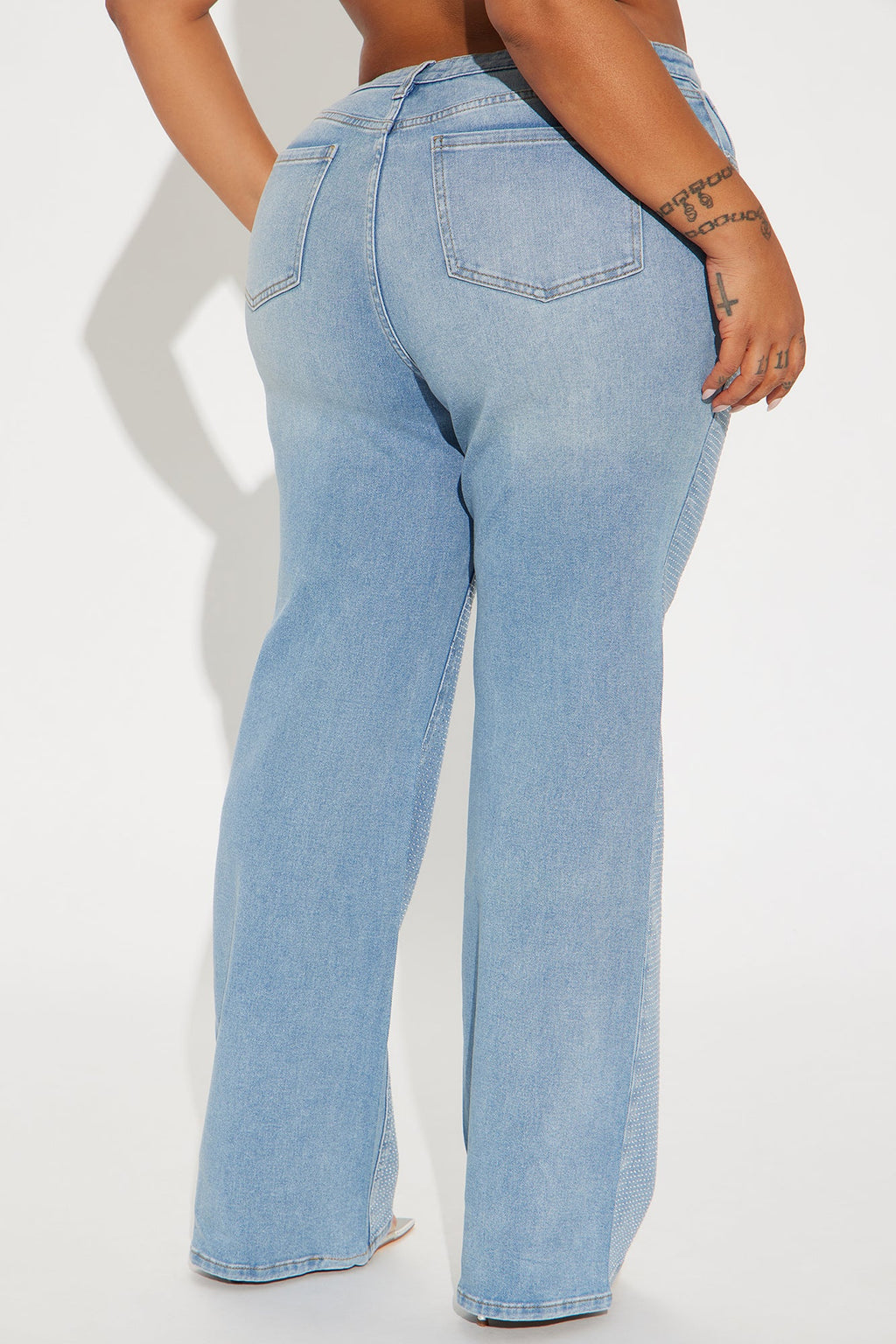 Zahra Stretch Embellished Straight Leg Jeans - Light Wash