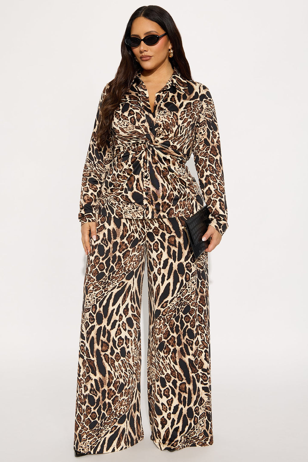 Debbie Leopard Print Pant Set - Brown Combo