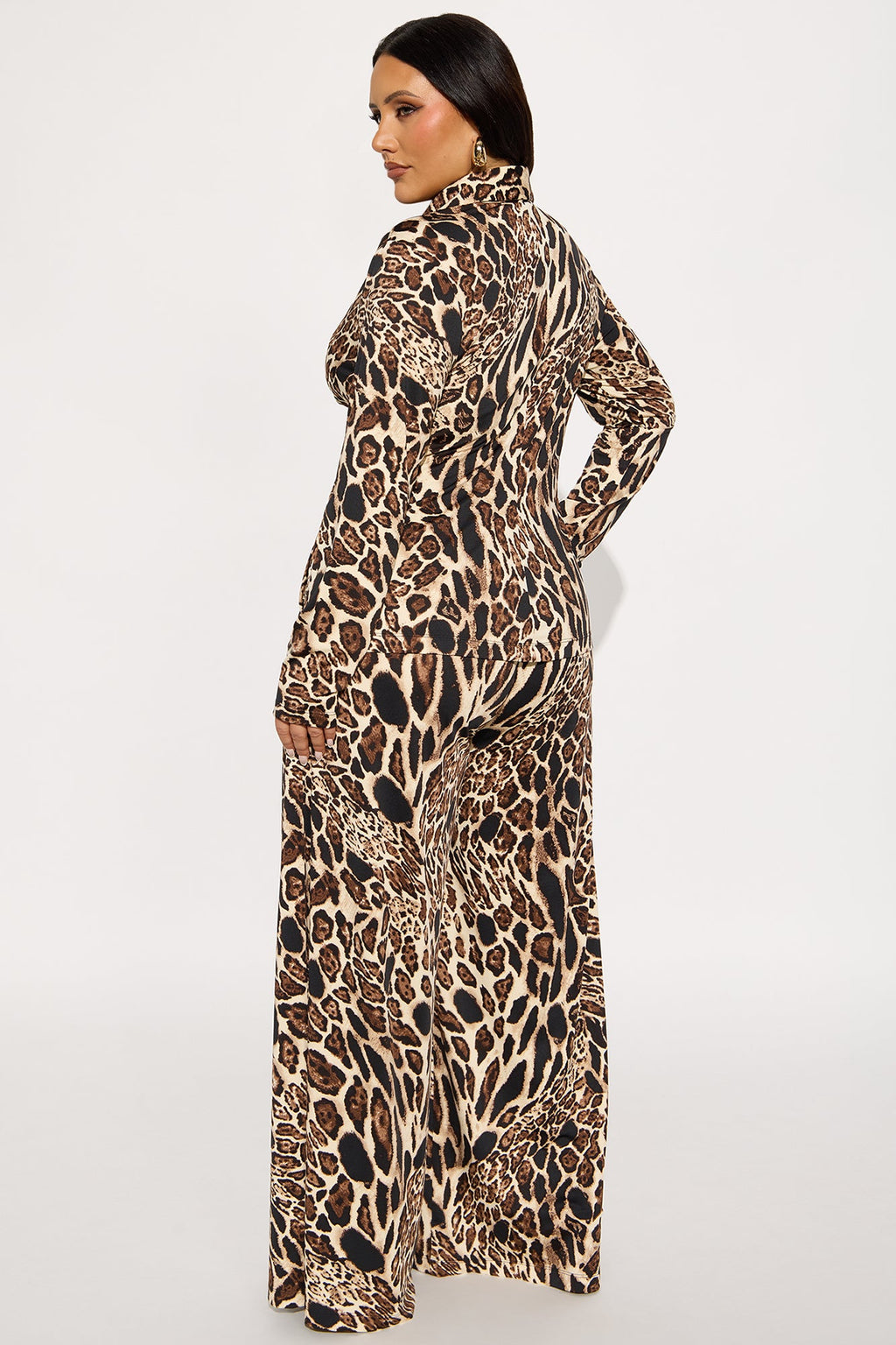 Debbie Leopard Print Pant Set - Brown Combo