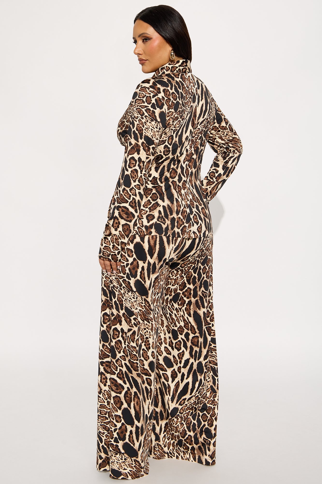 Debbie Leopard Print Pant Set - Brown Combo