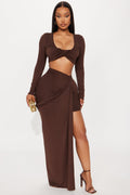The Right Choice Draped Maxi Skirt Set - Brown