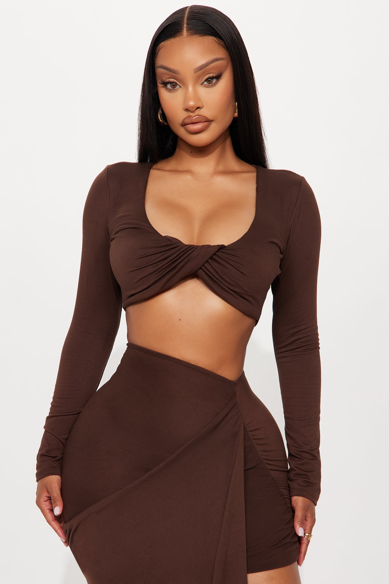 The Right Choice Draped Maxi Skirt Set - Brown