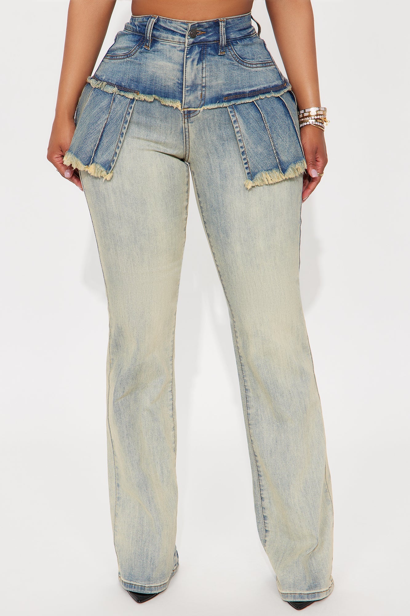 Pieces Of You Skirted Flare Jeans - Vintage Wash