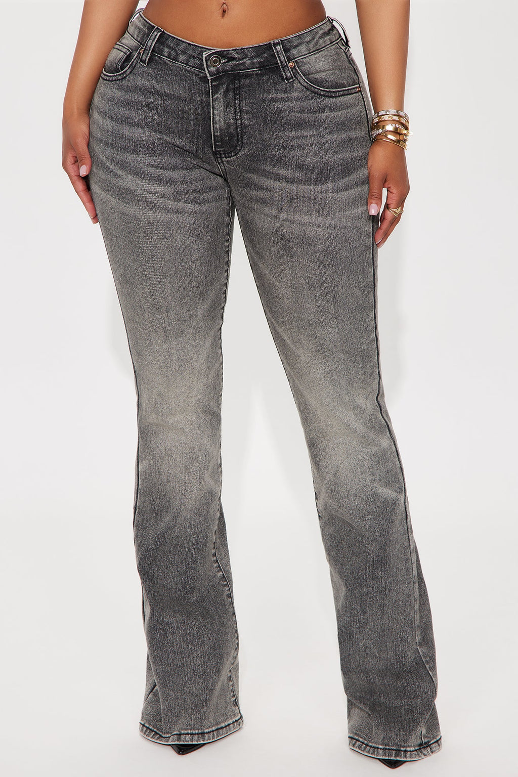 Forever Stretch Low Rise Flare Jeans - Grey