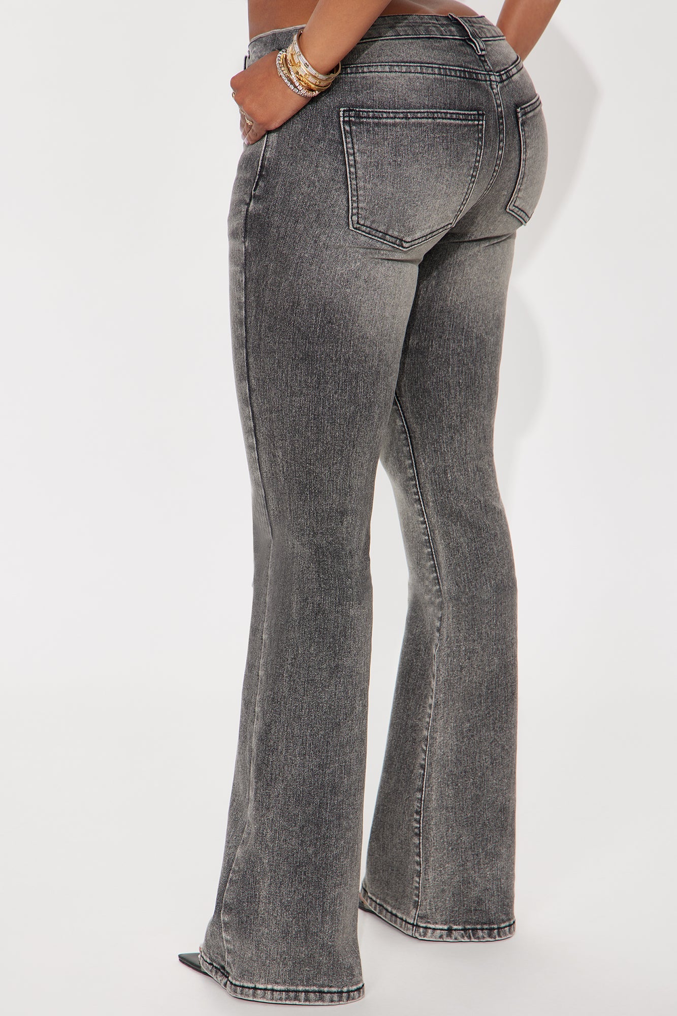 Forever Stretch Low Rise Flare Jeans - Grey