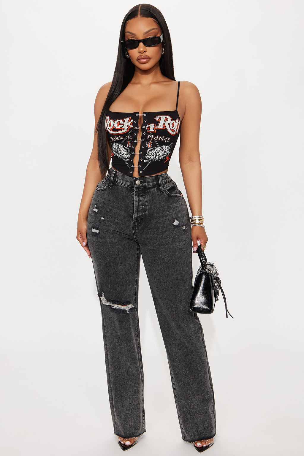 Topanga 90's Ripped Straight Leg Jeans - Black Wash