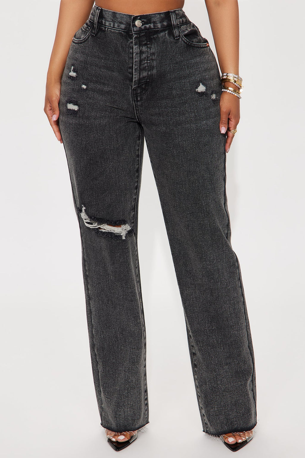 Topanga 90's Ripped Straight Leg Jeans - Black Wash