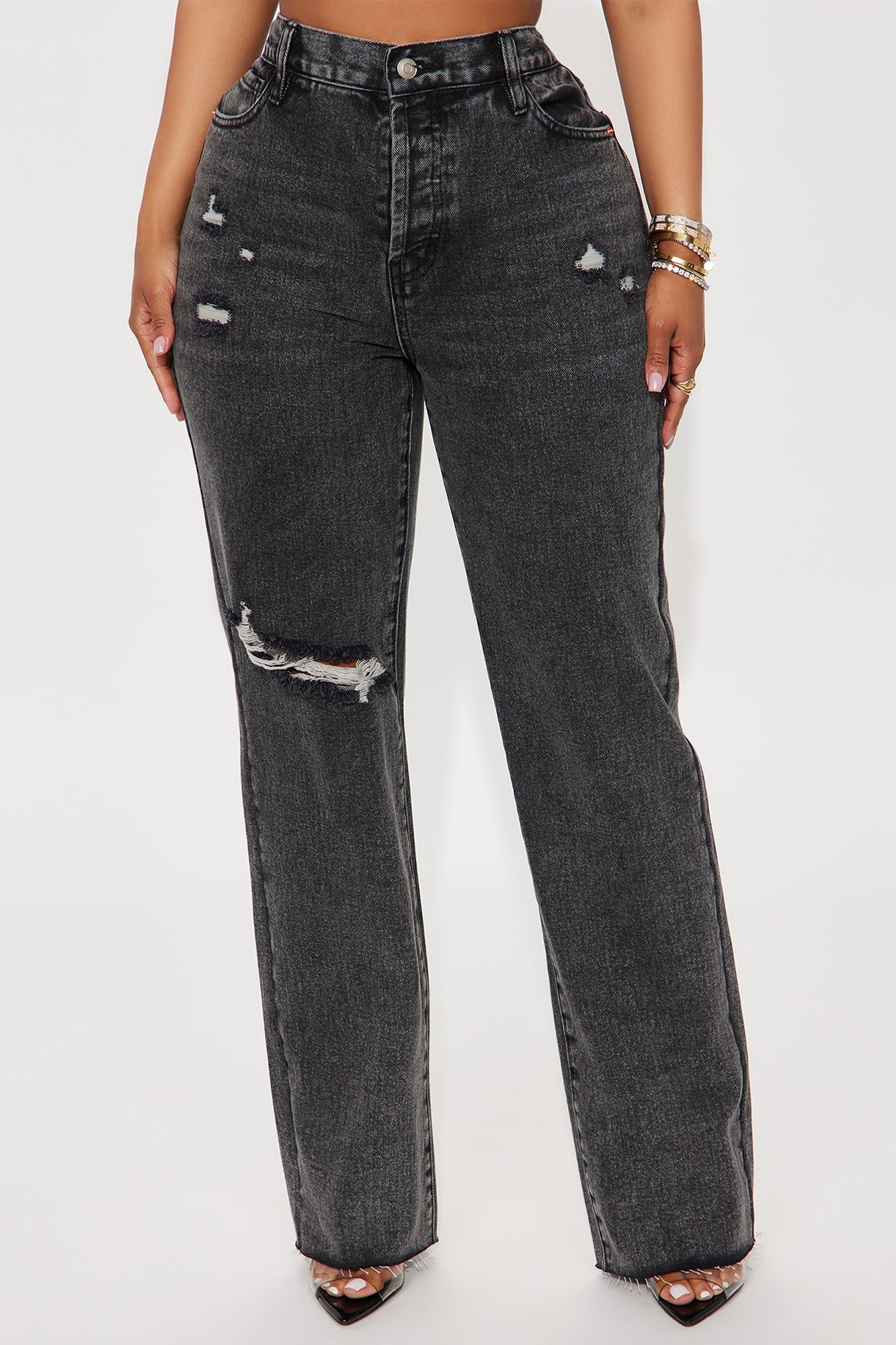 Topanga 90's Ripped Straight Leg Jeans - Black Wash
