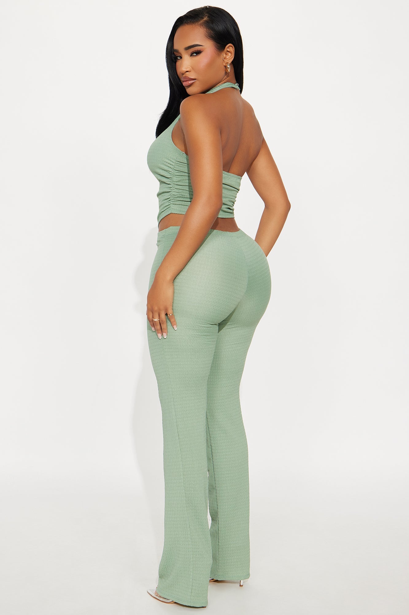 Alice Halter Textured Pant Set - Sage