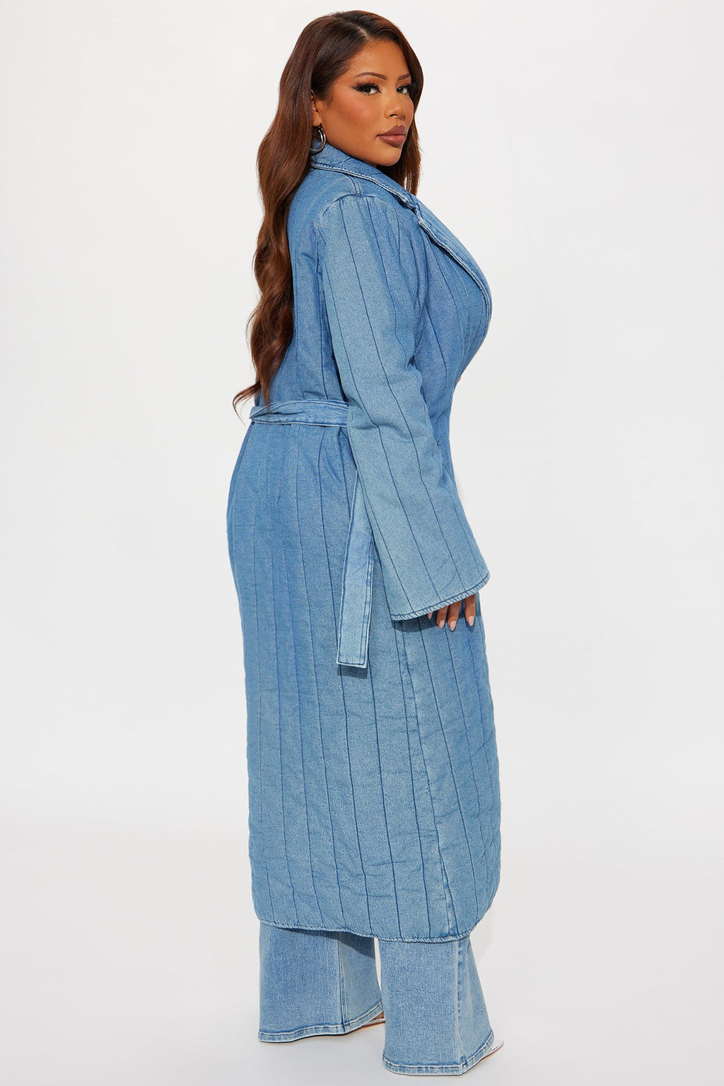 Kiara Quilted Denim Trench - Medium Wash