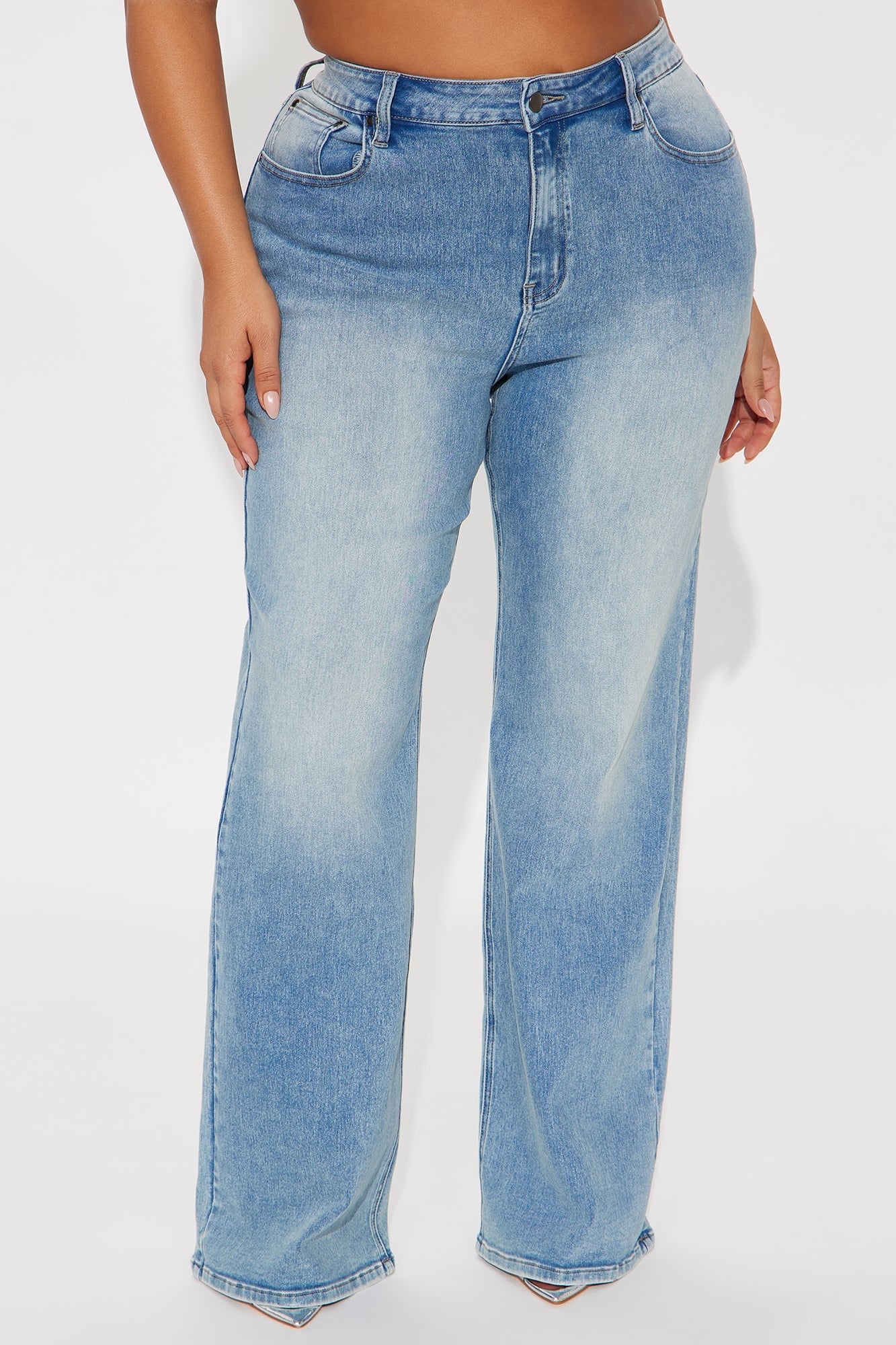 Make My Day Stretch Wide Leg Jeans - Vintage Wash