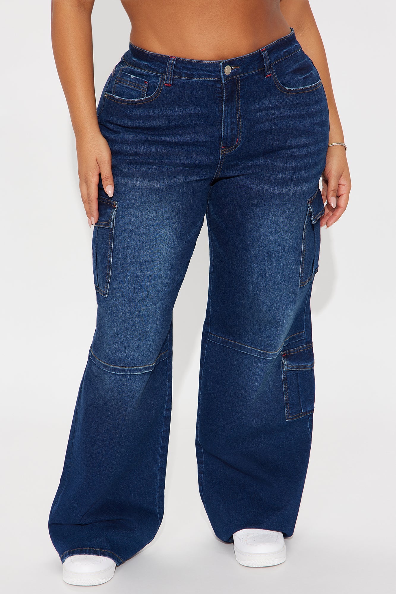 In The Bleachers Cargo Wide Leg Jeans - Dark Wash
