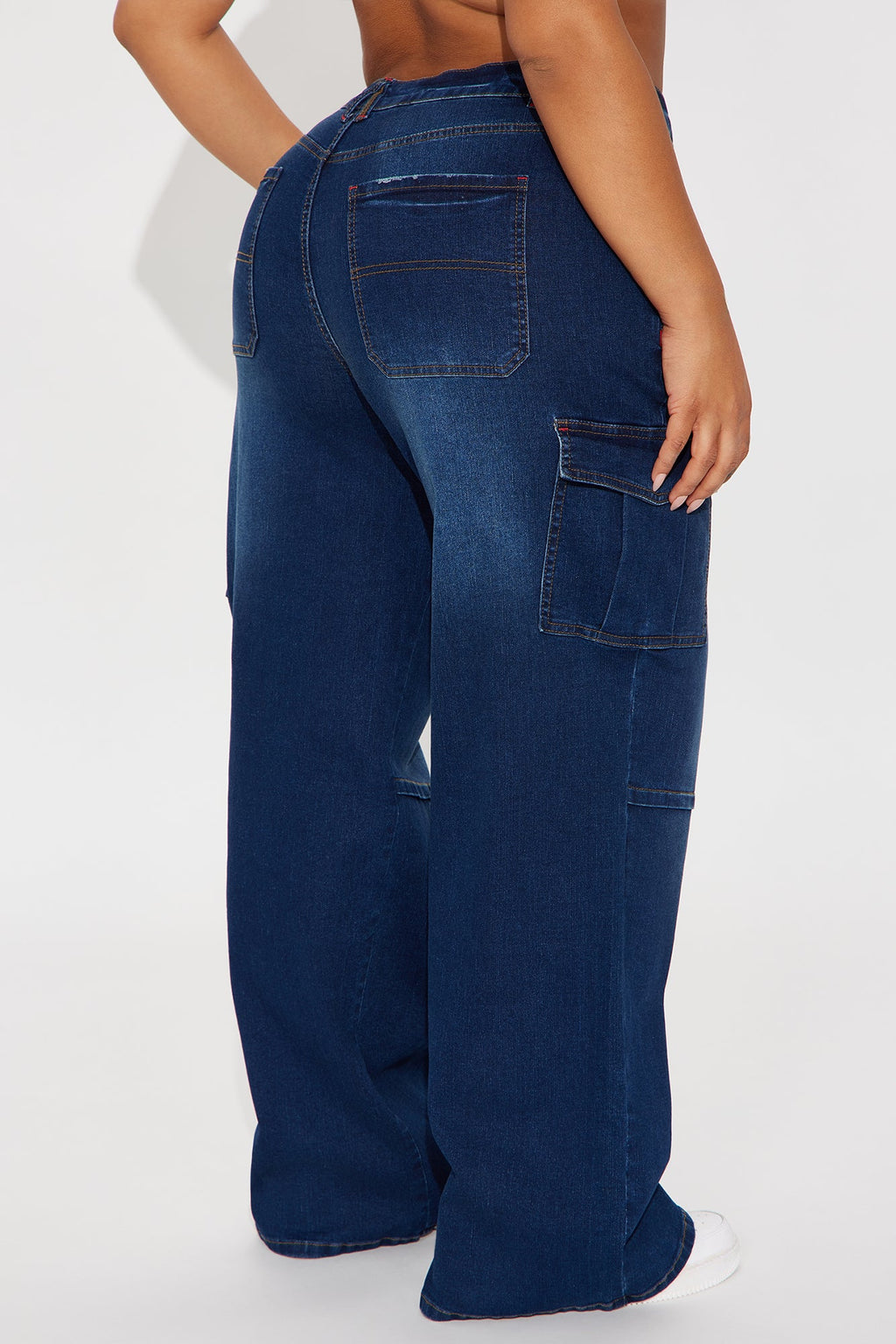 In The Bleachers Cargo Wide Leg Jeans - Dark Wash