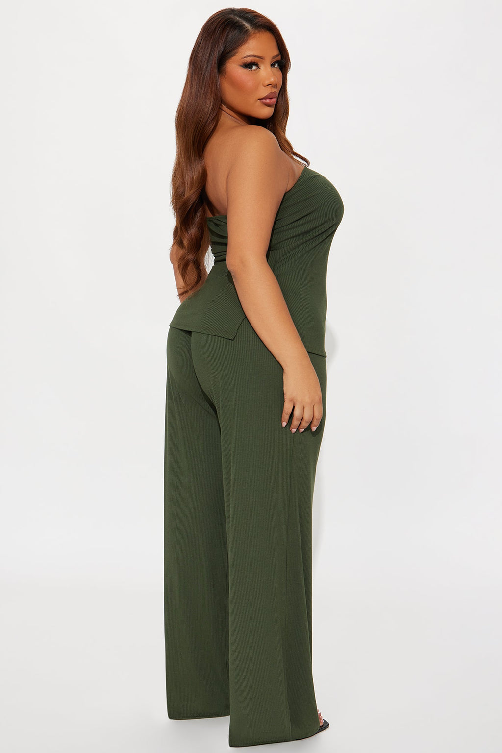 Evelyn Strapless Ribbed Pant Set - Olive