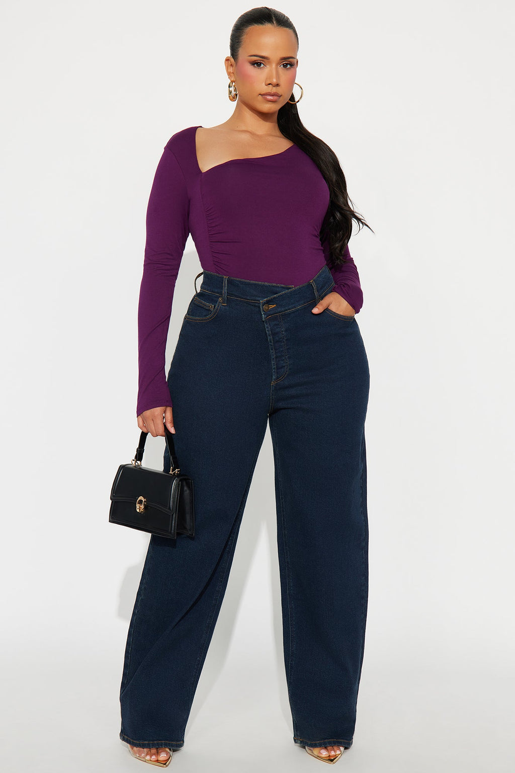 In Sync Stretch Crossover Straight Leg Jeans - Dark Denim