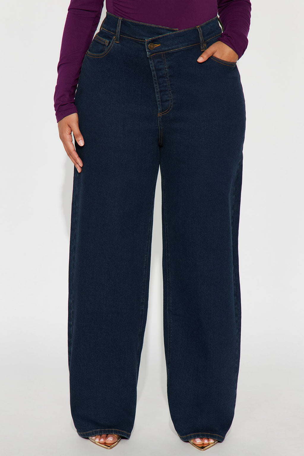 In Sync Stretch Crossover Straight Leg Jeans - Dark Denim