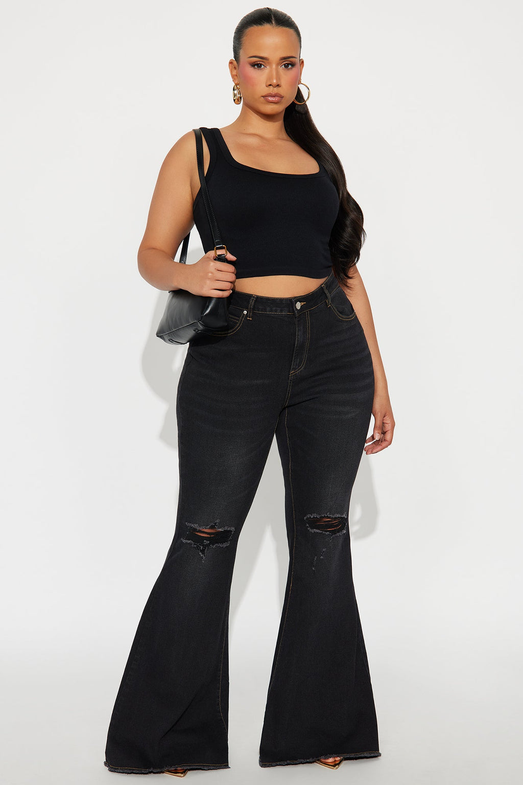 Vision Quest Bell Bottom Jeans - Black Wash