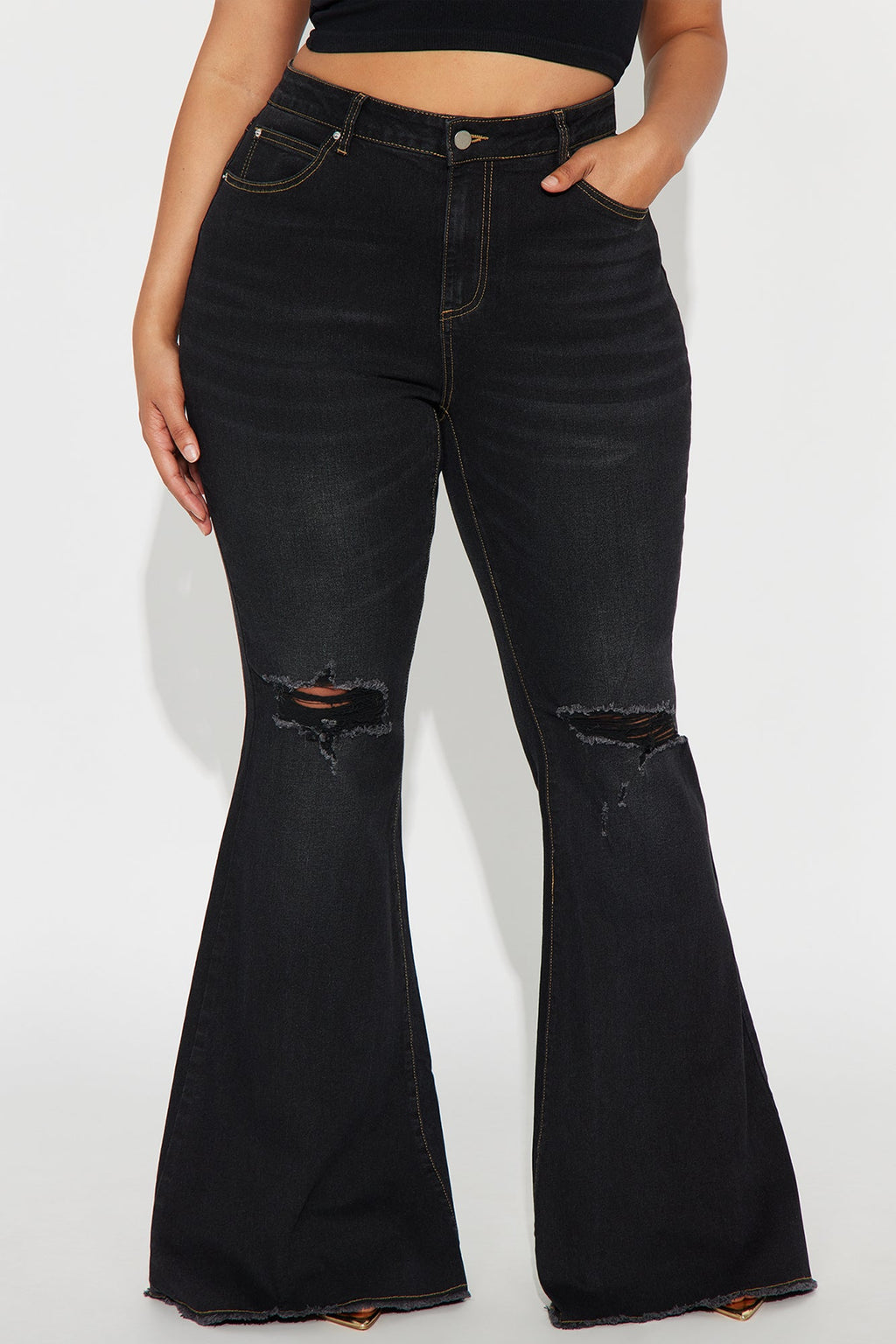 Vision Quest Bell Bottom Jeans - Black Wash