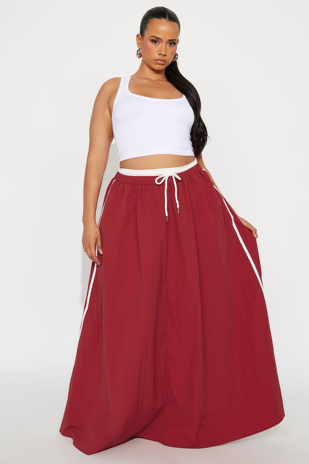 Sporty Gal Striped Maxi Skirt - Red