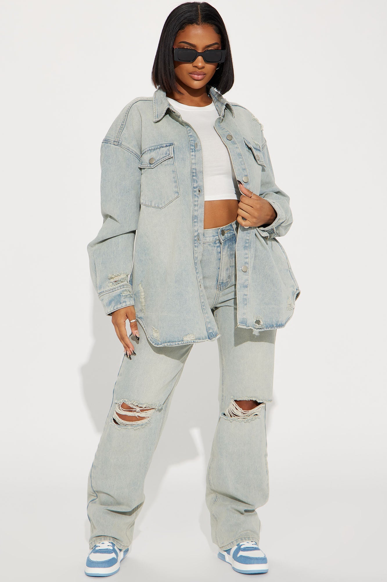 Far Away Tinted Denim Shacket - Light Wash