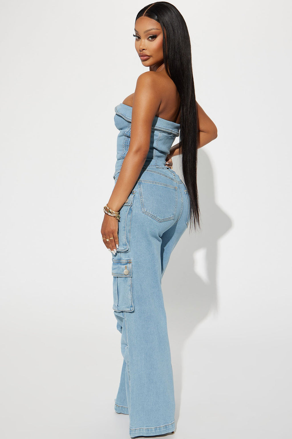 Ciara Denim Pant Set - Light Wash