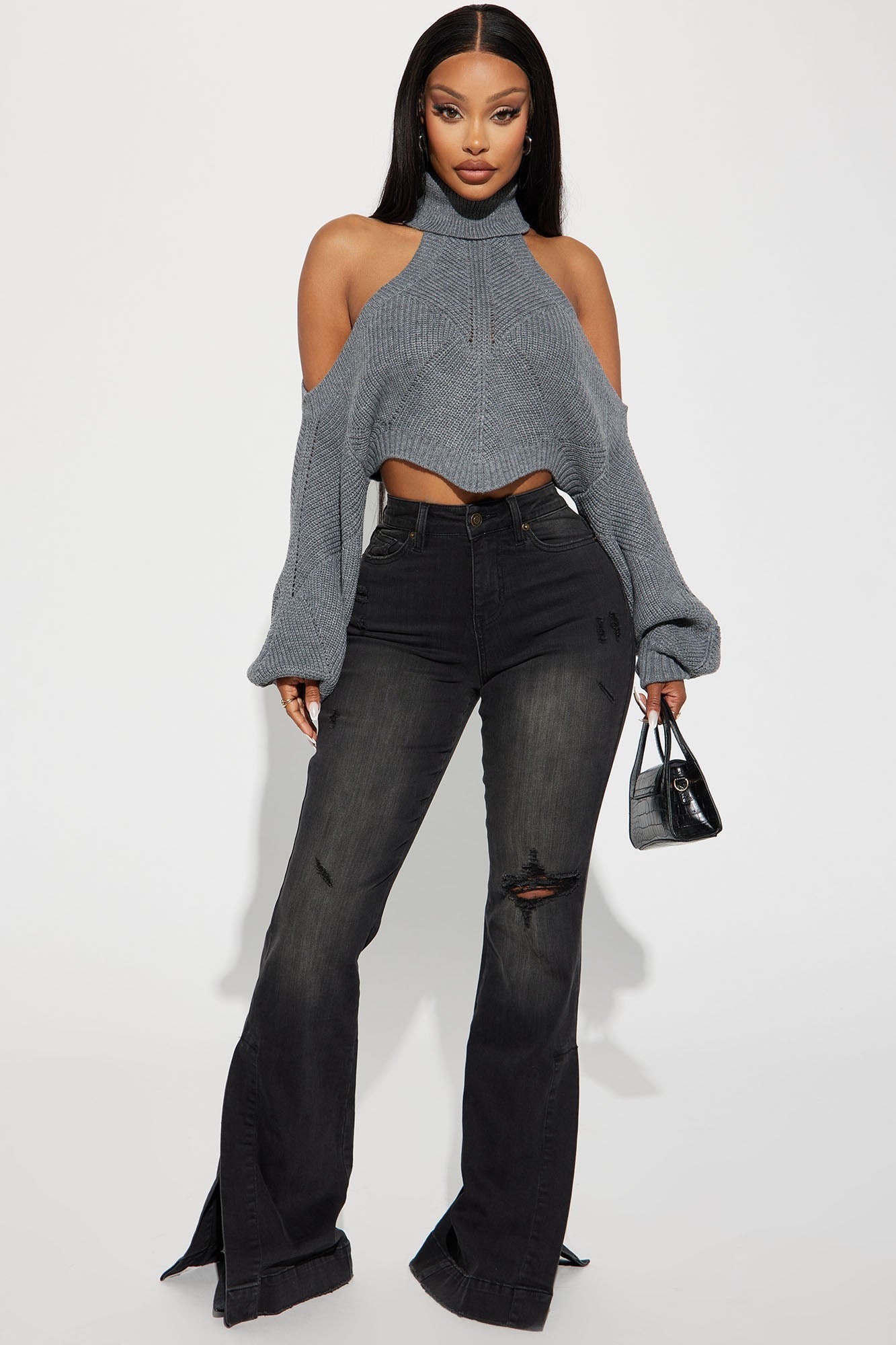 Karasi Cold Shoulder Sweater - Grey