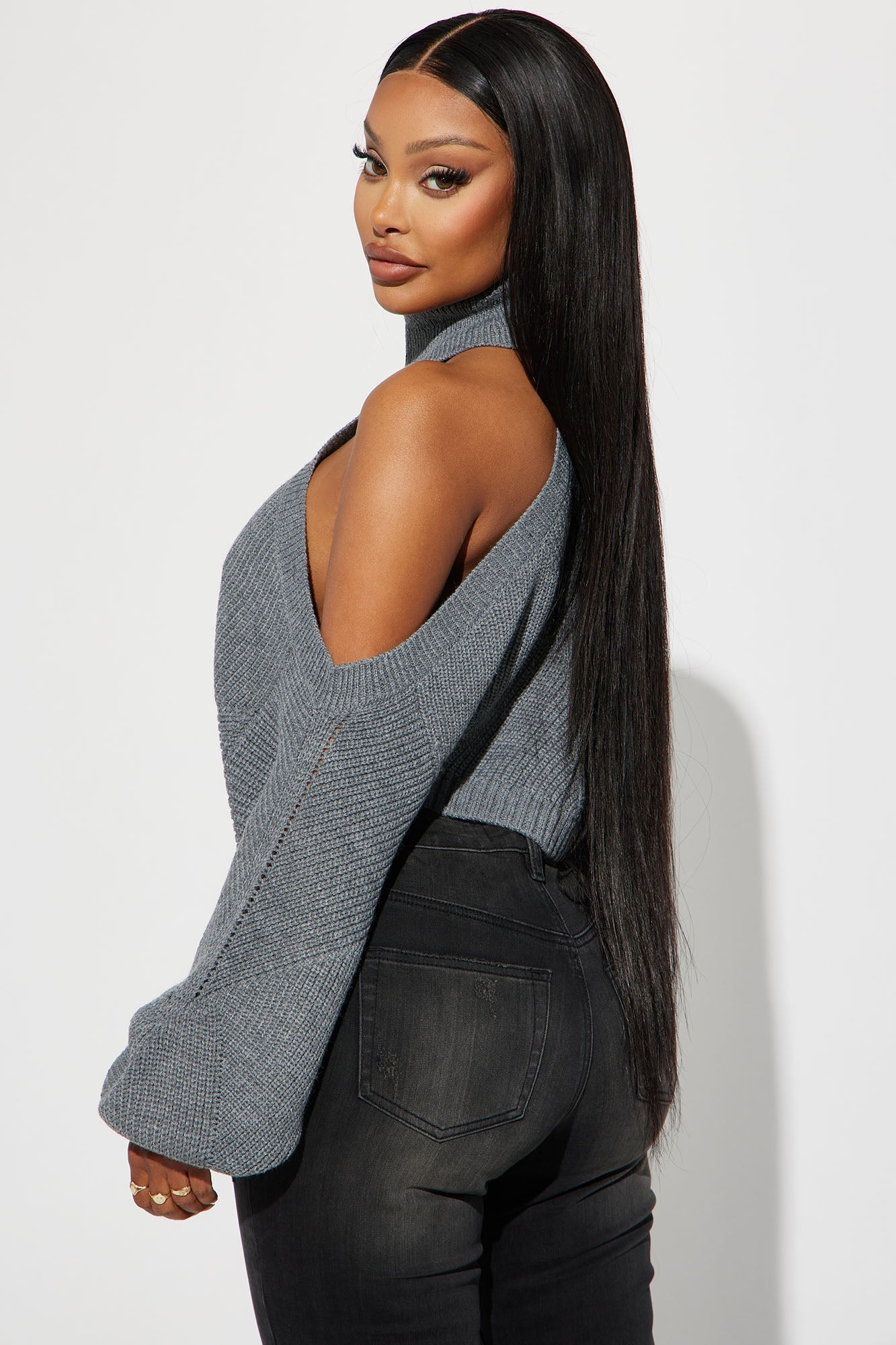 Karasi Cold Shoulder Sweater - Grey