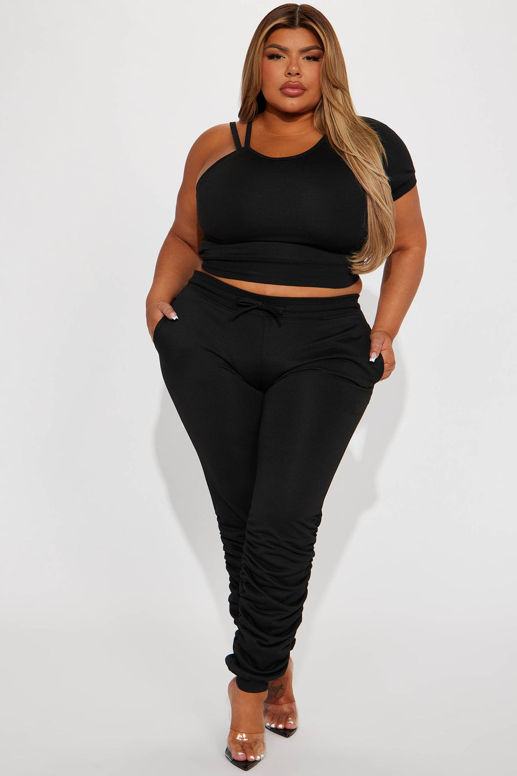 One Sided Story Pant Set - Black