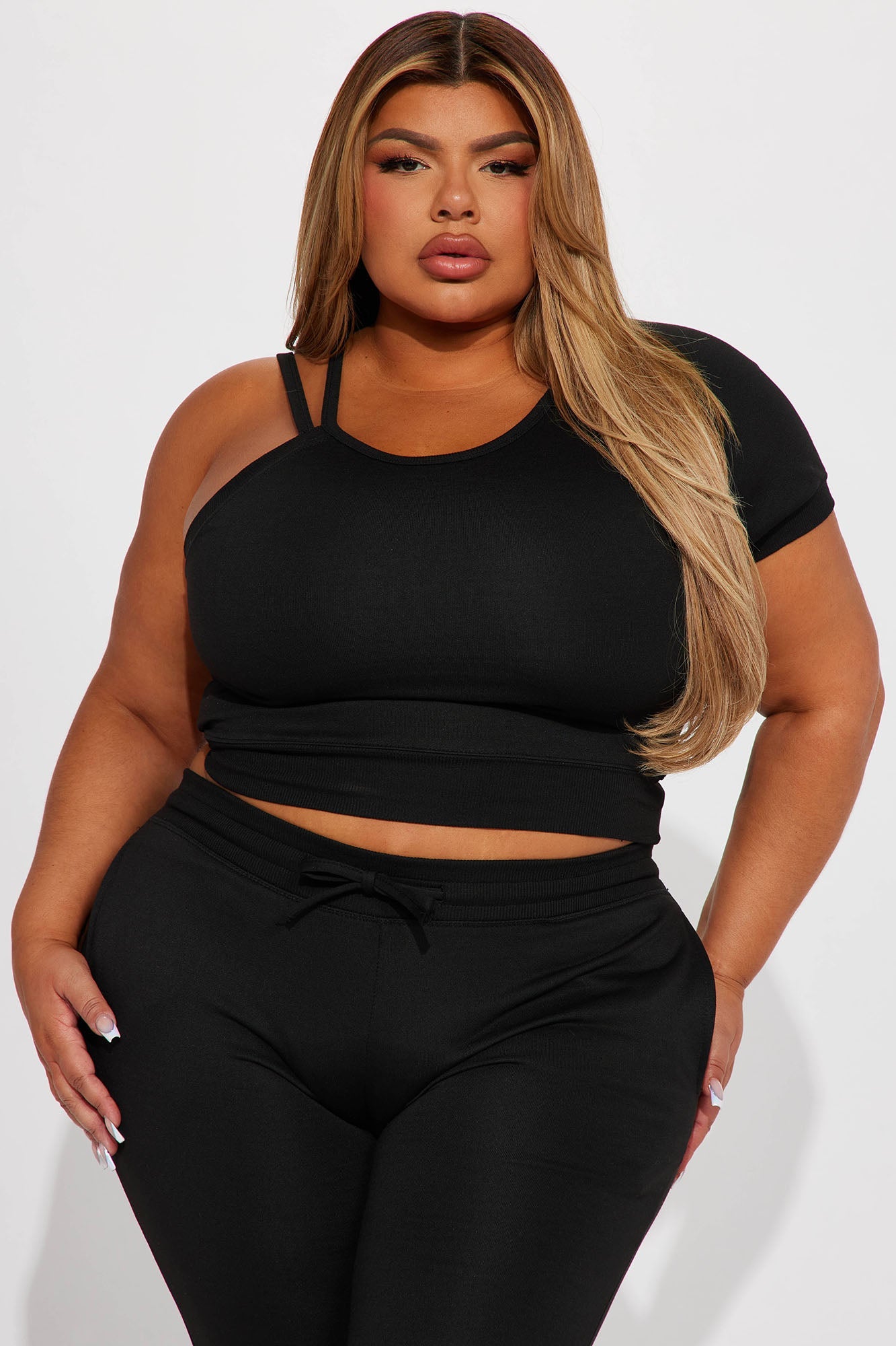 One Sided Story Pant Set - Black