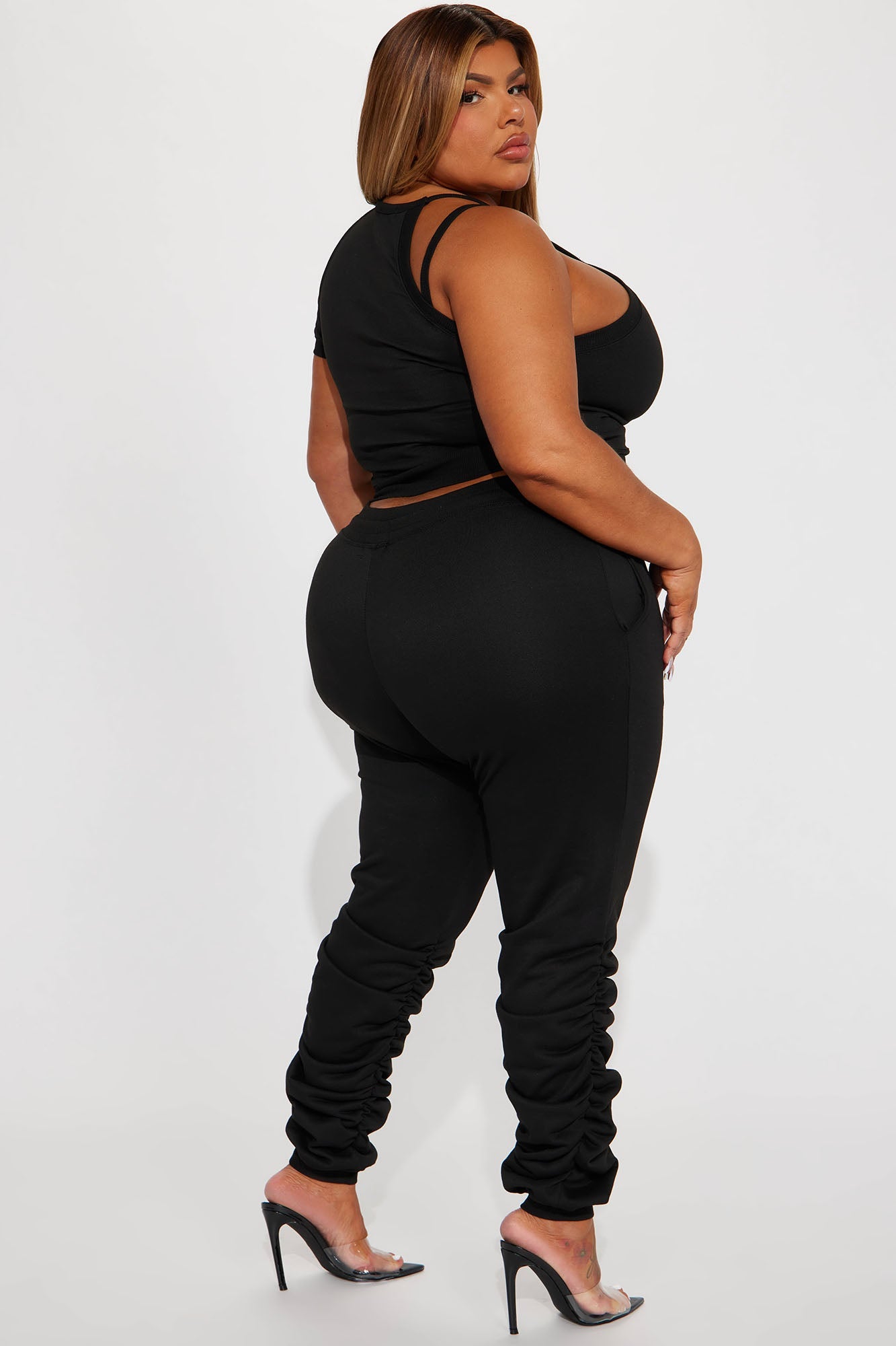 One Sided Story Pant Set - Black