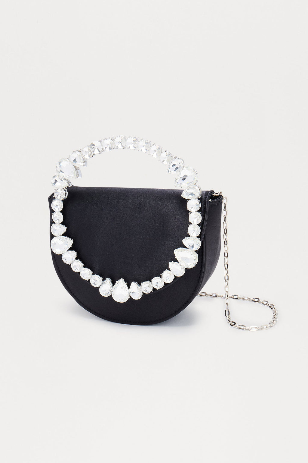 Two Lovers Embellished Satin Clutch - Black