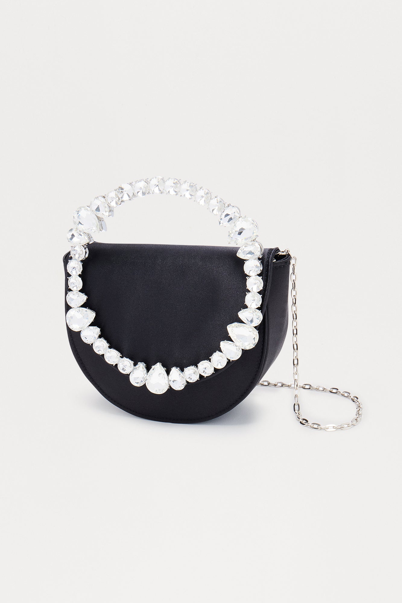 Two Lovers Embellished Satin Clutch - Black