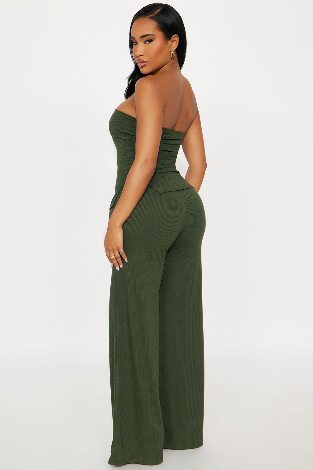 Evelyn Strapless Ribbed Pant Set - Olive