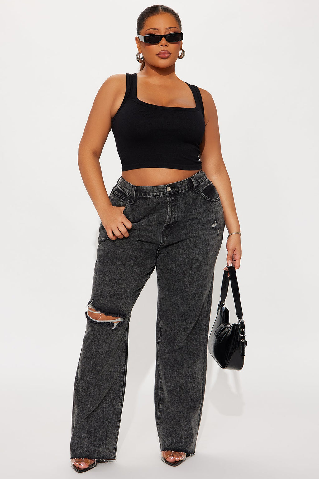 Topanga 90's Ripped Straight Leg Jeans - Black Wash