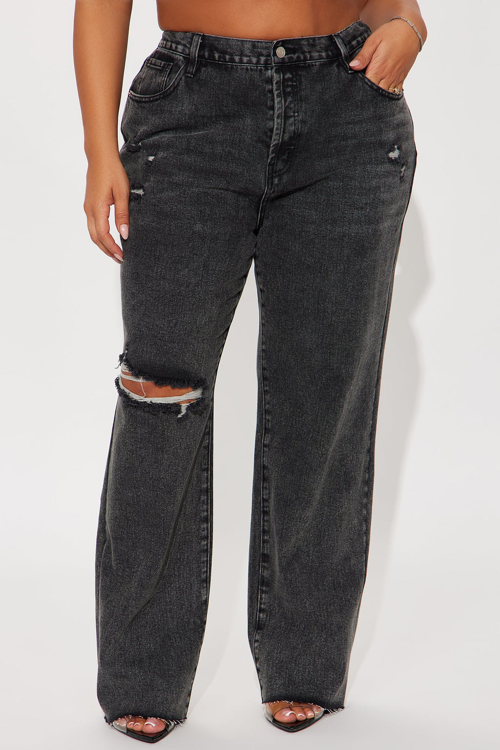 Topanga 90's Ripped Straight Leg Jeans - Black Wash