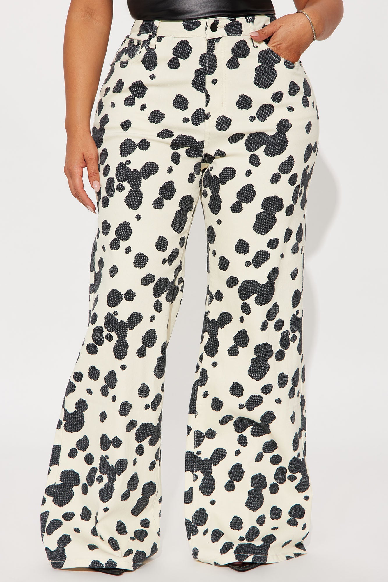 Something Sweet Printed Flare Jeans - Black/White